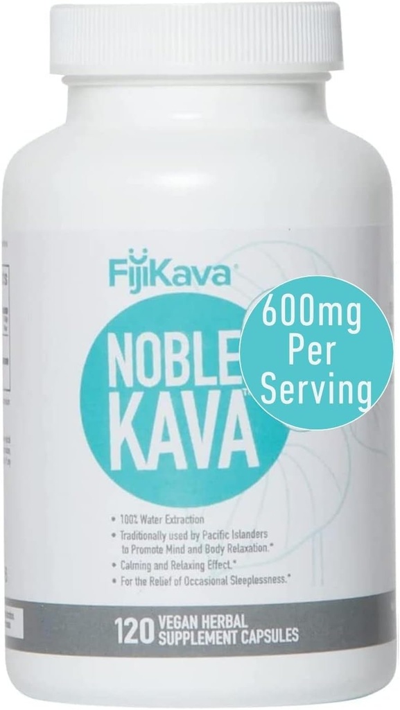 FiyiKava Noble Kava Kava Capsules, 600mg Kavalactones Por Servir, Relajación Natural &amp; Suplemento de Apoyo al sueño, Vegan " Non-GMO, 120-Count, Extracto de Metástico de Pípero Premium para el alivio de la calma " estrés