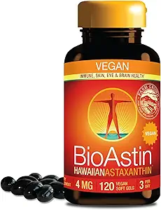 Nutrex Hawaii Vegan BioAstin Hawaiian Astaxanthin - 4mg, 120 Softgels - Farm-Direct Premium Antioxidant Suplemento de Apoyo Ojo, Esquía, Sistema Conjunto &amp; Immune Health - Vegan, No Gluten-Free