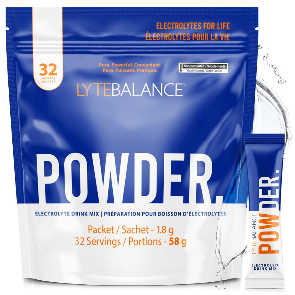 LYTE BALANCE Powder 32 Double Strength Packets, Naturally Salty Electrolyte Drink Mix w/Sodium, Potassium &amp; Magnesium ← Daily Hydration, Muscle Recovery, Immune Support ← Keto, Paleo, No Sugar