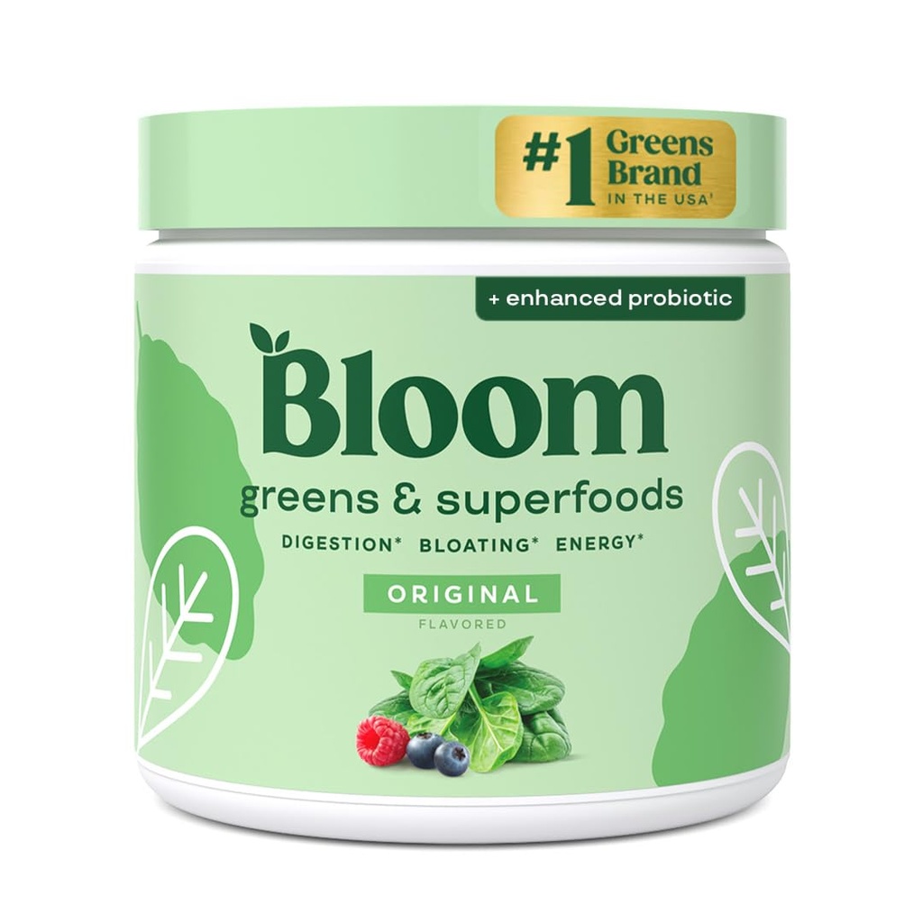 Bloom Nutrition Superfood Greens Powder, Digestive Enzymes with Probiotics and Prebiotics, Gut Health, Bloating Relief for Women, Chlorella, Green Juice Mix with Beet Root Powder, 30 SVG, Original