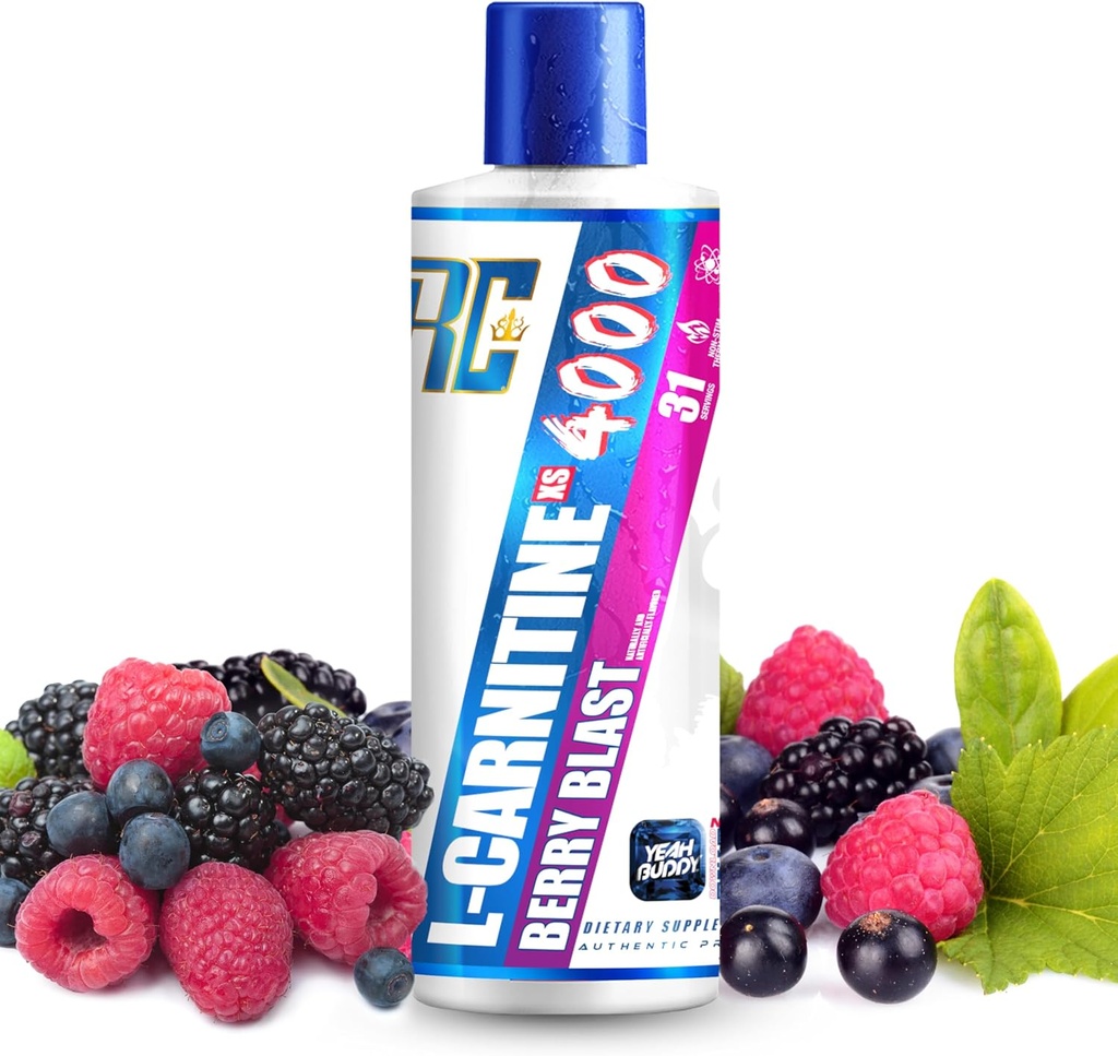 Ronnie Coleman Signature Series L Carnitine XS 4000 Liquid, Stimulant Free, Sugar Free, Zero Carbs, Lean Muscle Strength Support for Men &amp; Women, Amino Acid Suplemento, Berry Blast Flavor, 16 Oz