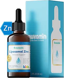 Nuvamin – Liquid Liposomal Zinc Drops for Toddlers, Kids, & Adults, 2Fl.Oz (60ml), 240 Daily Serving. Gran sabor - Todo natural - Vegan - Absorción superior, sabor de crema de limón