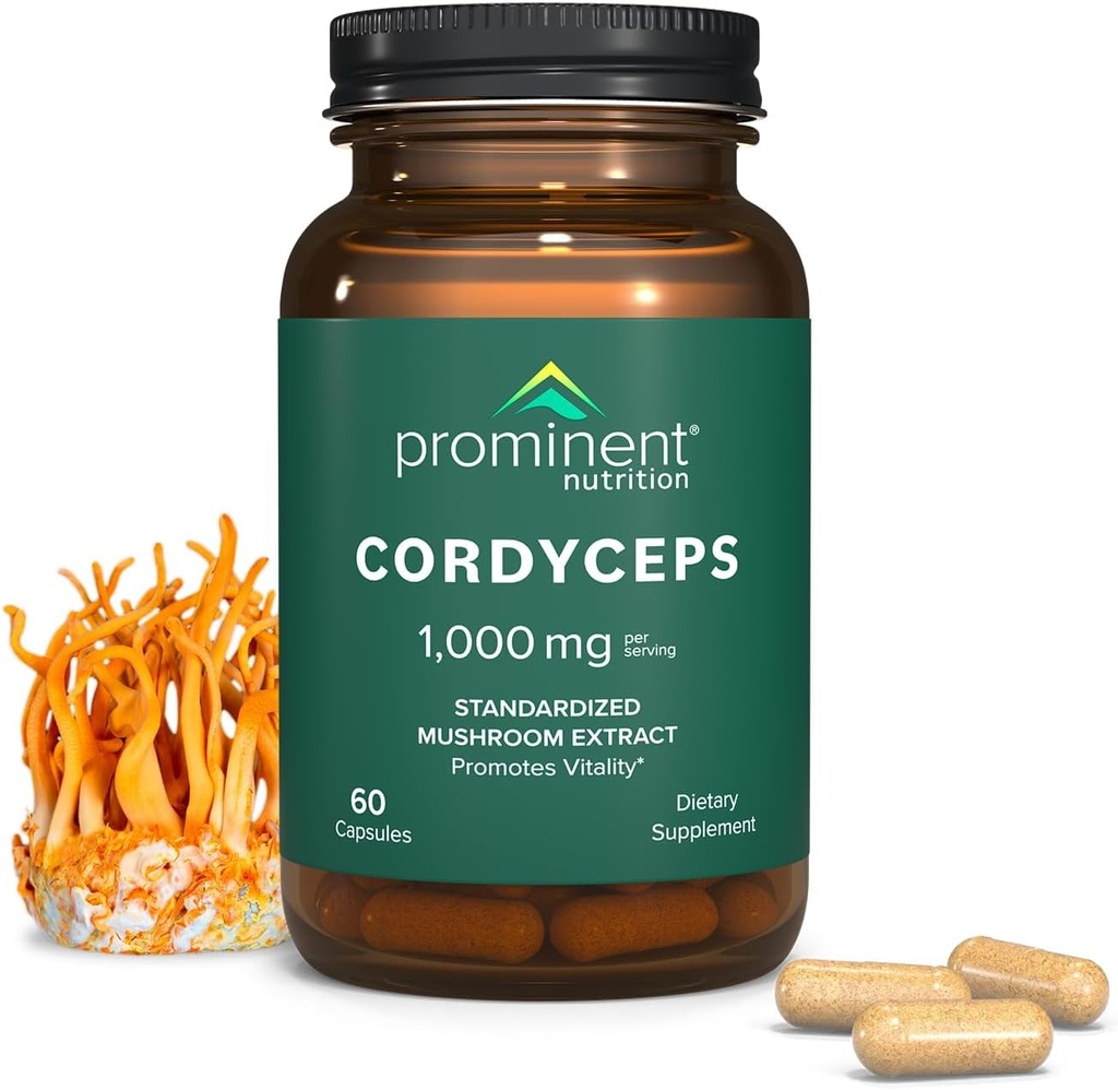 Prominent Nutrition Cordyceps Supplement - Promotes Vitality - 1000 mg, 60 Conteo