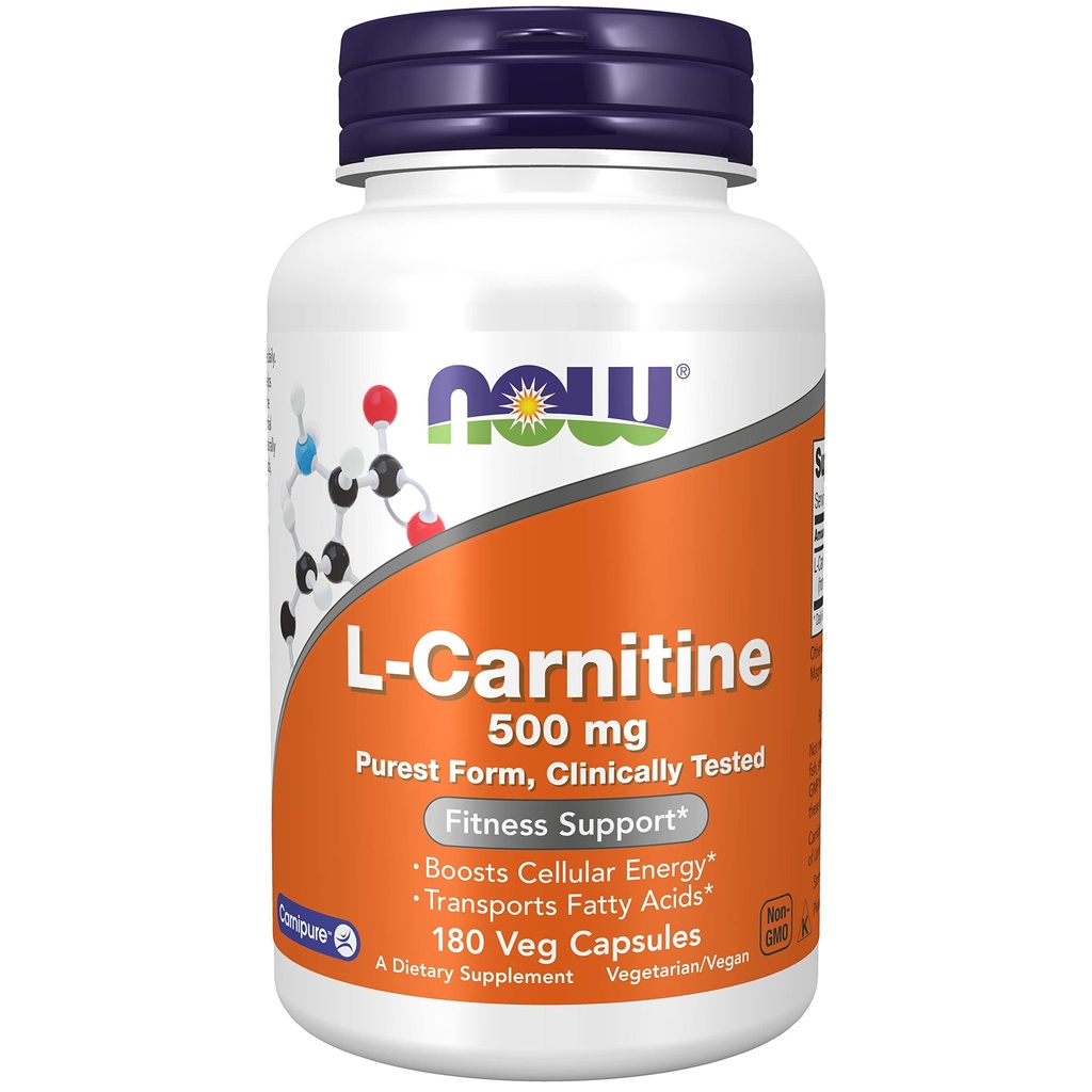 AHORA Suplementos de alimentos, L-Carnitina 500mg, Formulario más puro, Aminoácidos, Apoyo Fitness*, 180 cápsulas de Veg