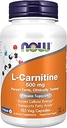 NOW Foods Supplements, L-Carnitine 500mg, Purest Form, Amino Acid, Fitness Support*, 180 Veg Capsules