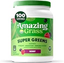 Increíble Grass Greens Blend Superfood: Super Greens Powder with Spirulina, Chlorella, Beet Root Powder, Digestive Enzymes, Prebiotics & Probiotics, Berry, 100 Servings (Packaging May Vary)