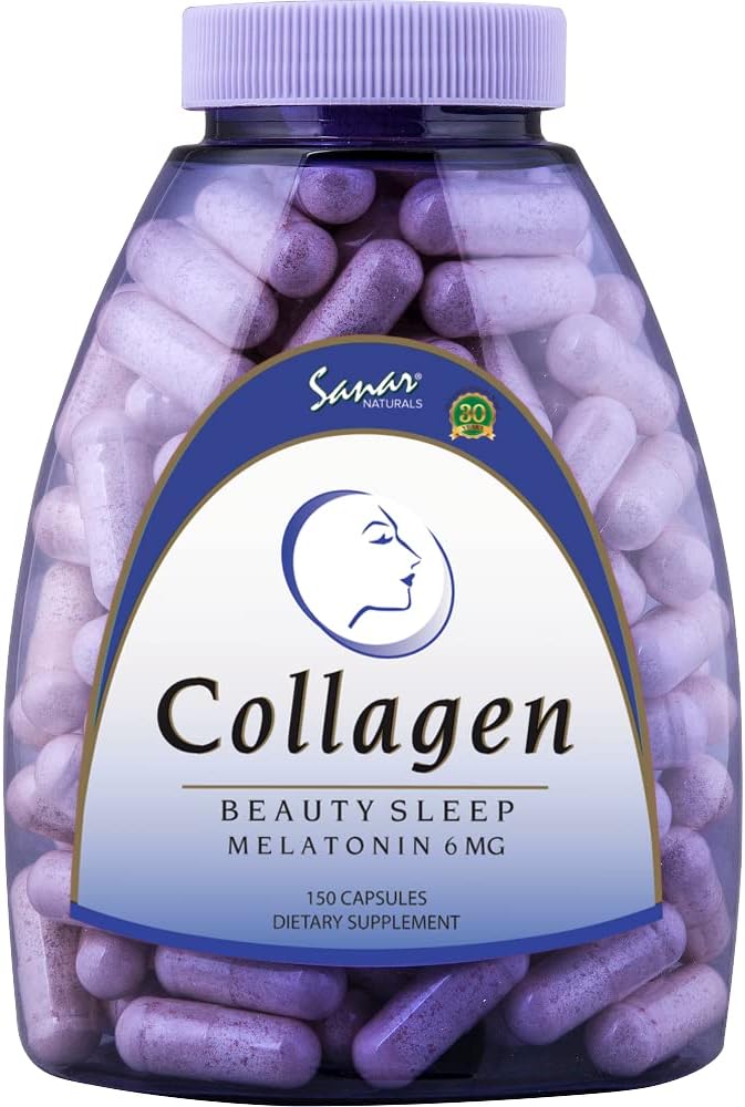 Sanar Naturals Collagen Pills Beauty Sleep with Melatonin 6 mg - Boost Hair Skin Nails Joints - Hidrolyzed Collagen Peptides Suplemento, 150 cápsulas