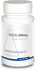 Biotics Research EGCG 200 mg Green Tea Extract, Camellia sinensis, 50% EGCG, Polyphenols, Cardiovascular Support, Neuroprotection, Healthy Immune Function, Maintain Healthy Metabolism, 60 cápsulas