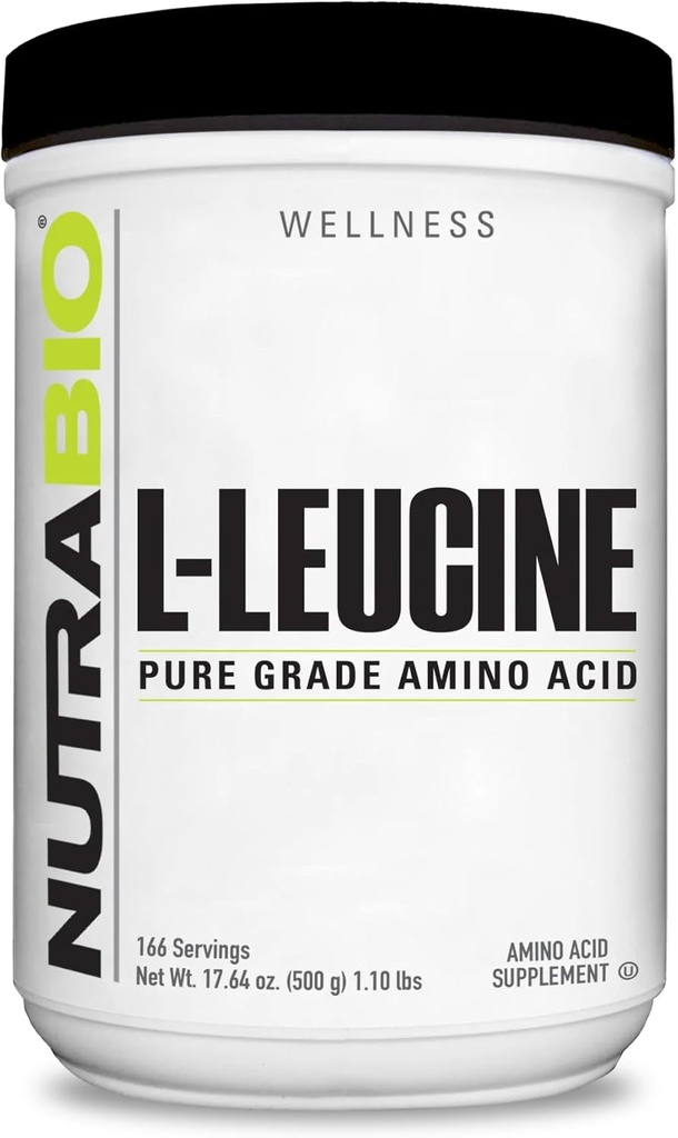 NutraBio 100% Puro L-Leucine - Recuperación y Apoyo Musculosos - Naturalmente Fermentado Forma Libre Aminoácidos - Vegan, No-GMO, Gluten Gratis - (500 gramos)