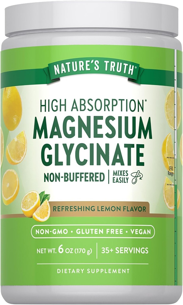 La verdad de la naturaleza Magnesium Glycinate Powder ← 6 oz Silencio Lemon Flavor Silencio High Absorption ← Vegan, Non-GMO, Gluten Free Supplement