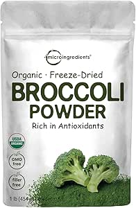 Polvo de brócoli orgánico, 1 libra, congelador seco, contiene DIM natural (Diindolylmetano), y rico en fibra e inmune vitamina C, Superalimentos verdes para bebidas smoothie, amigo vegano