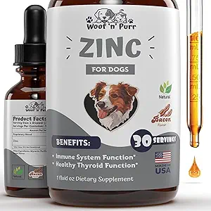 Zinc for Dogs - Dog Zinc Supplement - Helps to Support Healthy Skin, Coat, Immune Health &amp; More - Dog Zinc - Dog Skin and Coat Supplement - Skin and Coat Supplement for Dogs - 1 fl oz - Bacon Flavor