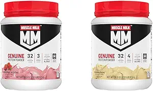 Muscle Milk Genuine Protein Powder Bundle, Strawberries 'N Crème 1.93 libras 12 serviendo 32g Protein 3g Azúcar y Banana Crème 1.93 libras 12 serviendo 32g Protein 4g Sugar