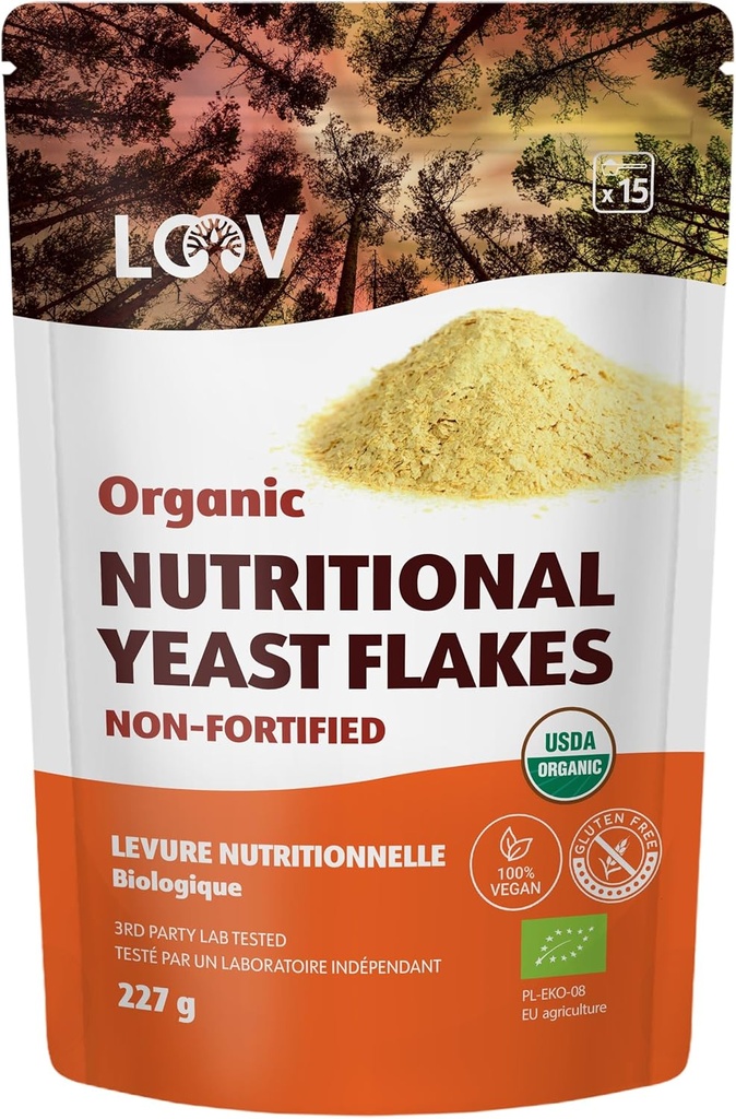 LOOV Orgánica No Fortificadas Flakes Nutricionales - Vegan, Gluten Libre, Noche Infortificado No-OMG - Buena Fuente de B-Vitamin Natural - No Añadido Sal o Azúcar - Bolsa Resealable, 8 onzas (227 gramos)