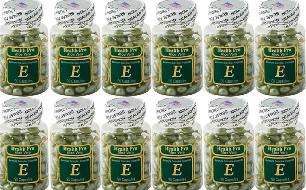 Nu-Health Aloe Vera Complejo de Moisture Vitamina E Oil for Skin TENIDO 90 Cápsulas Suero tópico para la piel Silenciosa Hidratada Pack of 24
