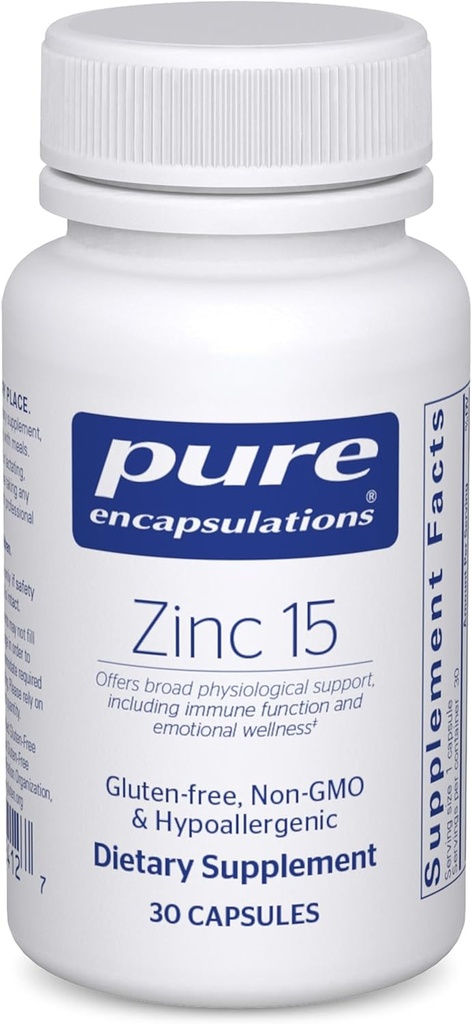 Pure Encapsulations Zinc 15 mg - Zinc Picolinate Supplement for Immune System Support, Growth &amp; Development - for Wound Healing - 30 Capsules