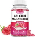 Calcio Magnesio Zinc Gummies, Calcio Magnesio 2:1 Ratio con vitamina D3, K2, B6, B12 para la fuerza ósea, Función muscular " Nerve Health, Fórmula de Absorción Extra, Vegan, Raspberry Flavor 60 Gummies