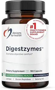 Designs for Health Digestzymes - Digestive Enzymes + Betaine Hydrochloride for Gas & Bloating Relief - Pepsin, Ox Bile, Lactase Enzyme & Lipase Enzymes for Digestion (180 Capsules)