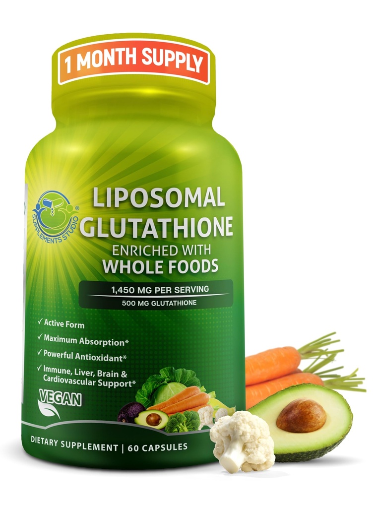Liposomal Glutathione 500mg - Formulario activo L Glutathione (Reducido) para la absorción máxima - Hecho con alimentos orgánicos enteros - Antioxidante maestro " Detoxificador - Immune " Cardiovascular Support - 60 Con