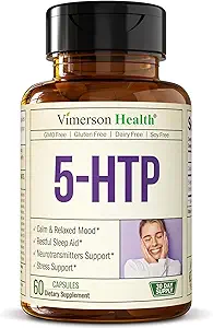 5HTP Suplementos de serotonina para hombres de mujeres. Ayuda al sueño y estrés ocasional Apoyo - 5 HTP Plus Suplemento 200 mg con Calcio para el sueño, Mood calma, " Apoyo neurotransmisor. 60 cápsulas hechas en EE.UU.