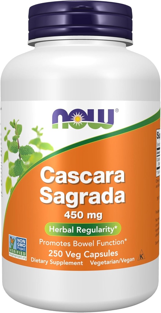 AHORA Suplementos de alimentos, Cascara Sagrada (Rhamnus purshiana) 450 mg, Regularidad de hierbas*, 250 cápsulas de verduras