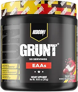REDCON1 Grunt EAAs, Tiger's Blood - Sugar Free, Keto Friendly Essential Amino Acids Powder - Post Workout Powder Containing 9 Amino Acids to Help Train, Recover, Repita (30 Servings)