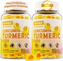 Curcumina de turquía libre de azúcar Gummies llenas 550 mg para adultos, jengibre " Black Pepper TENIDO 95% Curcuminoides w/Prebiótico Probiótico " Blend postbiótico, soporte, Immune " Digestive Health, Vegan, 2Pack