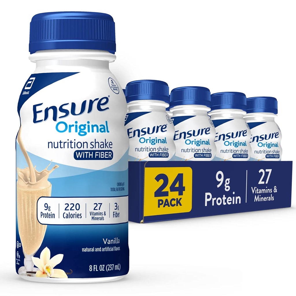 Asegurar el Afeitado de Nutrición de Vainilla Original con Afeitado de Reemplazo de Carbón de Carbina Silencioso 9g Proteína, 27 Vitaminas y Minerales  8 fl oz - 24 Pack