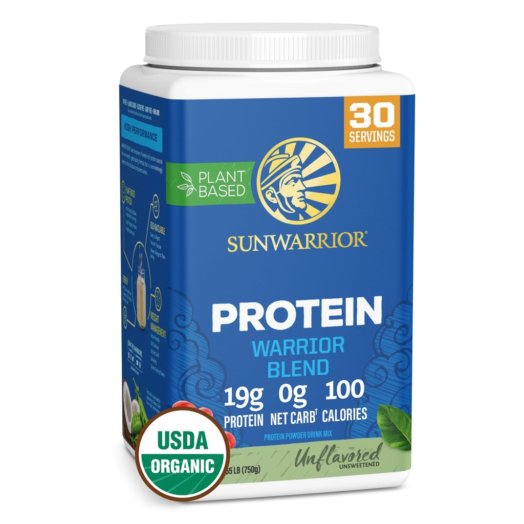 Vegan Organic Protein Powder Planta-basada en BCAA Amino Acids Hemp Seed Soy Free Dairy Gluten Free Synthetic Free NON-GMO ← Unflavored 30 Servings ¦ Warrior Blend by Sunwarrior