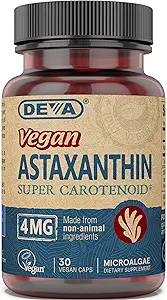 Deva Nutrición Vitaminas Astaxanthin 4mg, Vegan, Hecho de Haematococcus Pluvialis Microalgae, 30 cápsulas, 1-Pack