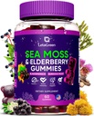 Irlandés Moss Gummies – Bladderwrack Burdock Root Elderberry Vitamin C & Zinc – 60 Vegan Seamoss Gummy Bears for Adultos Niños Mujeres – Multimineral Elderberry Vitaminas