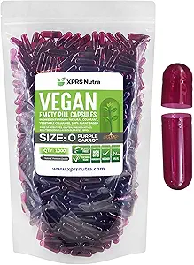 XPRS Nutra Size 0 Empty Capsules - 1000 Count Empty Vegan Capsules - Vegetarian Pills - DIY Vegetable Capsule Filling - Veggie Pill Caps for Do-It-Yourself Supplements (Purple Carrot)