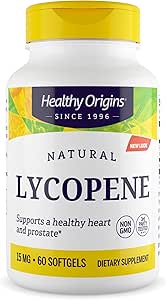 Healthy Origins Lycopene 15 mg (Natural, Non-GMO, Gluten Free, Skin Support, Prostate Support), 60 Softgels