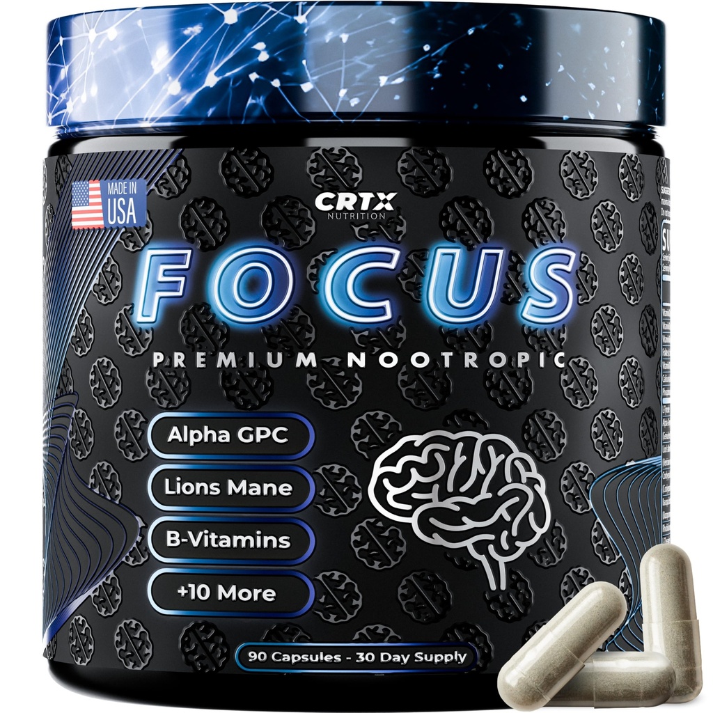 Suplemento Nootropic Strongest Focus - Ingredientes respaldados clínicamente hechos en EE.UU. - Dosis respaldadas científicamente - Suplemento para la Fog cerebral - AlphaGPC, Lions Mane, Rhodiola y Más 10:1 90 cápsulas
