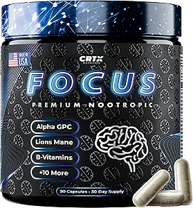 Suplemento Nootropic Strongest Focus - Ingredientes respaldados clínicamente hechos en EE.UU. - Dosis respaldadas científicamente - Suplemento para la Fog cerebral - AlphaGPC, Lions Mane, Rhodiola y Más 10:1 90 cápsulas