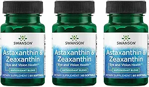 Swanson Astaxanthin " Zeaxanthin Eye Vision Brain Skin Health Antioxidant Support Supplement (Astaxanthin 4 mg " OmniXan Zeaxanthin 4 mg) 60 Softgels Sgels (3 Pack)