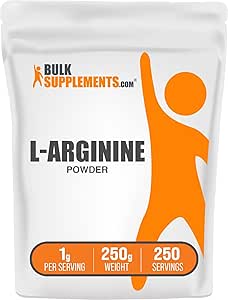 BulkSupplements.com L-Arginine Powder - Arginine Supplement, Nitric Oxide Supplement - Unflavored & Gluten Free, 1g per Serving, 250g (8.8 oz) (Pack of 1)