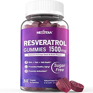 Resveratrol Supplement 1500mg - Resveratrol Gummies Supports NAD+, NMN & NMNH Synergy, with Quercetin, Grape Seed, Acai Berries Extracts for Antioxidant, Healthy Aging &amp; longevity, Skin, Brain - 1Pcs
