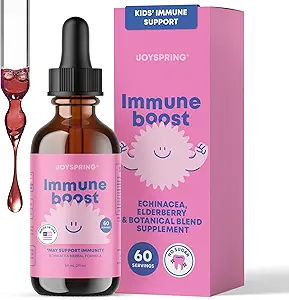 JoySpring Immune Drops - Kids Immune Support Liquid Supplement (2 fl oz) - Echinacea, Elderberry, Oregon Grape Root, Orange Peel, Vitaminas A, B6, C - Natural Support System for Children &amp; Adults