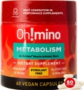 Metabolismo Oh!mino Suplemento de apoyo para la grasa eficiente a la conversión de energía w/L-Carnitina, Fenilcapsaicina, " Vitamina B3 - No-Jitters, libre de estimulantes, veganos, cápsulas no-dairy (60 serviendo)