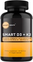 Vitamina D3 + K2 - Bone Health & Immune Support - 7000 IU(175 MCG)D3 + 500 MCG K2 - Cofactores B6, Magnesio & Zinc - Gluten Free, Vegan, Non-GMO - Suplemento dietético - 30 cápsulas vegetales