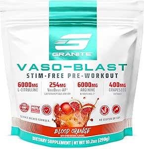 Granito Nutrición Vaso Blast Estim-Free Pre Workout - Oxido Nitrico no Estim Soporte para Bomba, Fisique y Capacidad Muscular - Orange de Sangre (290g)