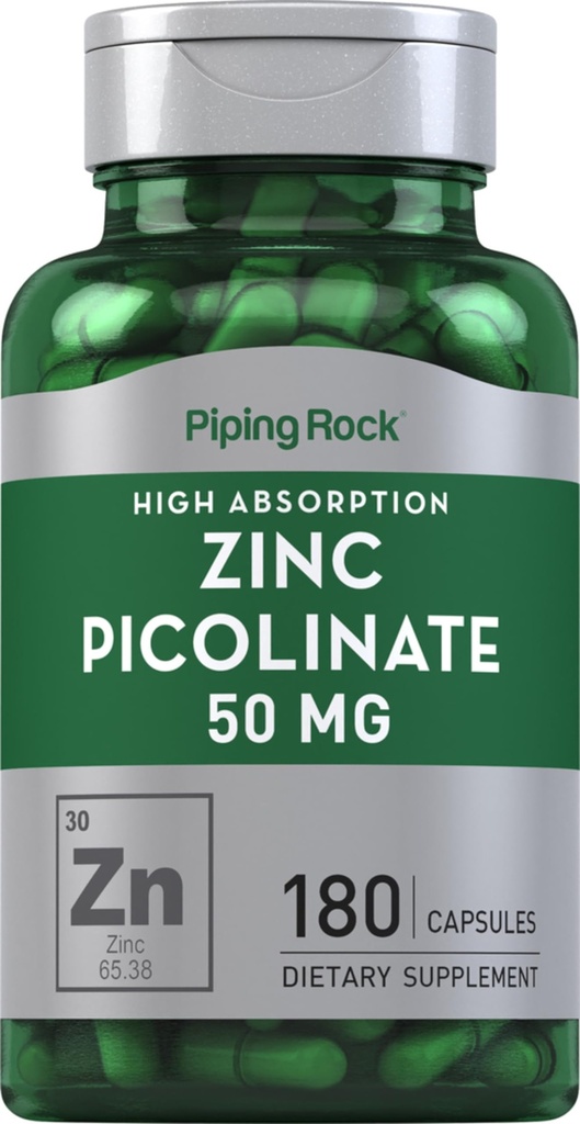 Piping Rock Zinc Picolinate 50mg | 180 Capsules | Non-GMO, Gluten Free Supplement