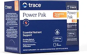 Trace Minerals Power Pak Multivitamin y Packets Multimineral - Electrolyte Support - 1200 mg Vitamin C Plus 70 Tangerine Flavor - 30 Packets