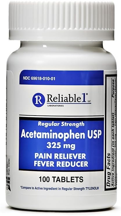 Fiable 1 Tablas de Acetaminofeno de Fuerza Regular 325 mg, 100 Cuenta