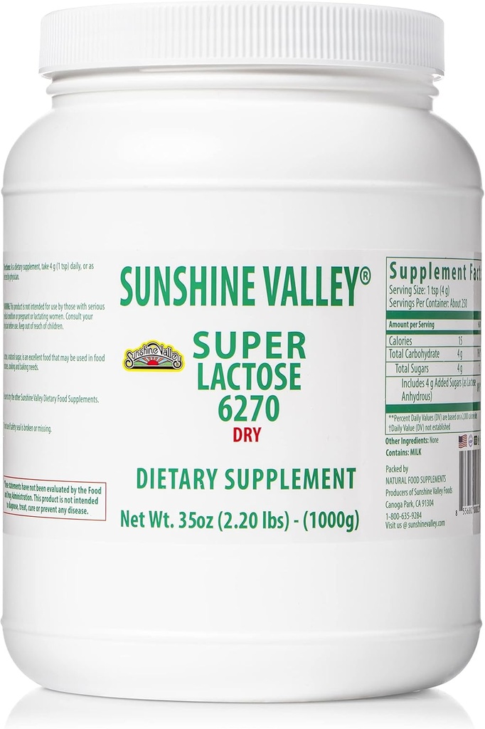 Sunshine Valley® Super Lactose Dry Powder (FREE FLOW POUR) - Sweetener natural " Baking Enhancer, Powdered Sugar for Cooking " Food Stabilizer " Filler - 35 Oz