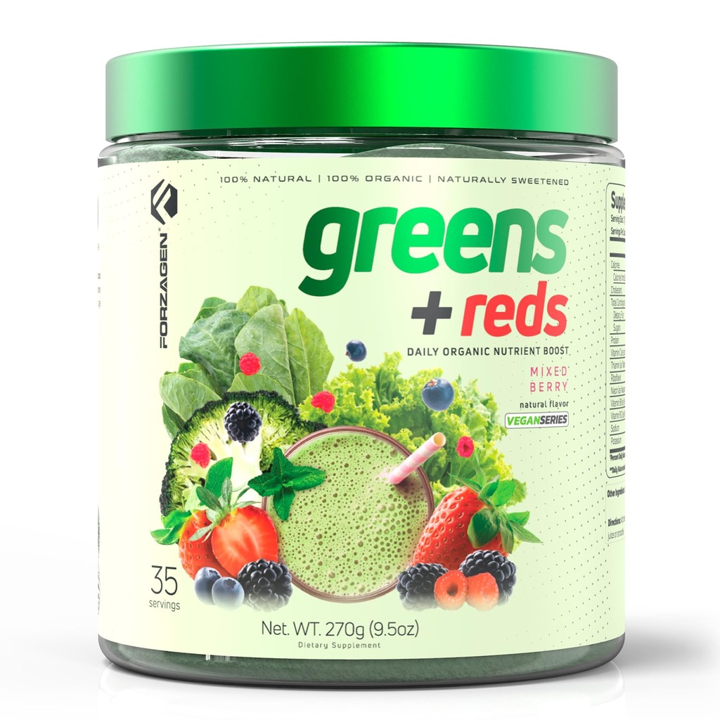 Forzagen Vegan Greens &amp; Reds Superfood Powder - Orgánico Super Greens Powder ← Premium Veggie Powder Suplemento ← 35 Servir Redes y Verdes Superfood Powder