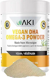 AKI Omega 3 DHA Micro Algae Powder Suplementos - Vitamina Keto de base vegetal para la inflamación - Alternativa a Pez o Aceite Krill - Vegan & GMO-Free (1.94oz/55g)