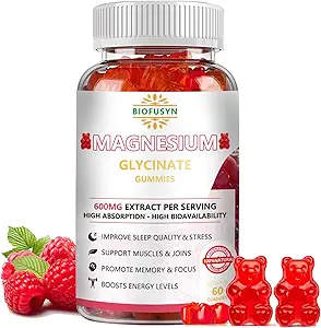 Magnesium Glycinate Gummies 600mg : Osos Gummy sin azúcar con Magnesio, Vitamina D, B6, y CoQ10 para el apoyo calmado " Dormir para adultos " Niños, L-Threonate Multivitamin,Raspberry Flavor 60Count