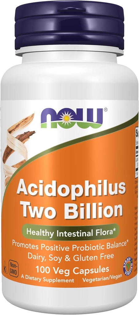 AHORA Suplementos Alimentarios, Acidophilus, Two Billion, Strain Verified, Healthy Intestinal Flora*, 100 cápsulas Veg